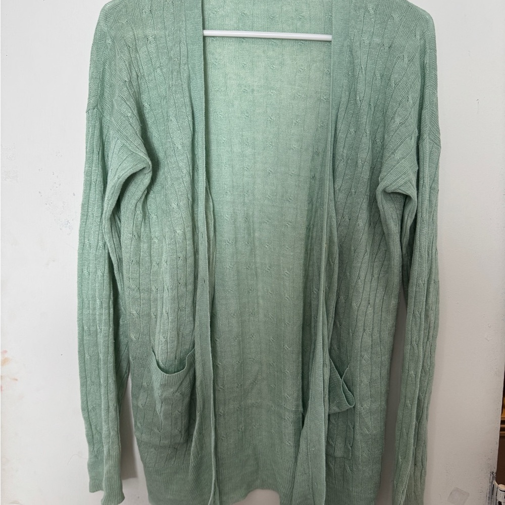 J. Crew Green Cardigan with Ribbed Texture